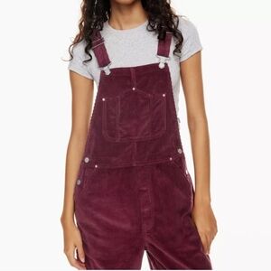 TNA Aritzia Women's Overalls Avery Corduroy 100% Cotton Burgundy 2XS